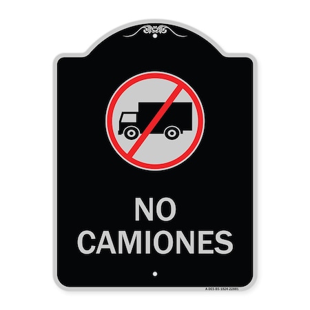 Signmission Spanish Traffic No Camiones No Trucks W/ Graphic Heavy-Gauge Aluminum Sign, 24" x 18", BS-1824-22881 A-DES-BS-1824-22881